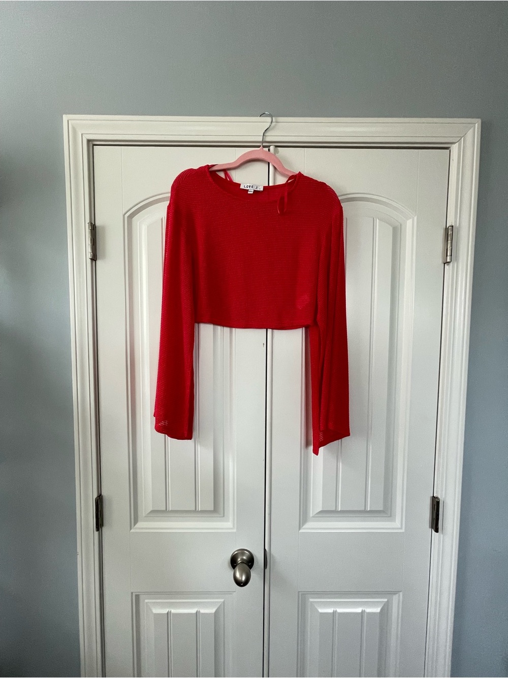 Love Bright Red Cropped Long-Sleeve Top Size Medium